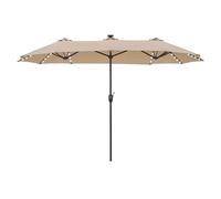 PHI VILLA Parasol de Jardin Extérieur,2x3,8m Parasol Double Face Rectangulaire avec LED Lampe et Manivelle,Protection Solaire pour Terrasse, Résistant à l'Eau,Anti au vent,Beige