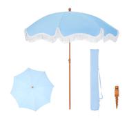 PHI VILLA Parasol de plage de 2 m, parasol de jardin portable à franges avec perceuse au sol, parasol de style bohème, rond, avec sac de transport, pare-soleil résistant au vent, pour balcon, terrasse