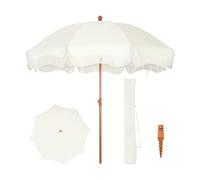 PHI VILLA Parasol de plage rond à franges avec perceuse au sol, 2 m, style bohème, rond, avec sac de transport, pare-soleil résistant aux UV, au vent, pour balcon, terrasse, UPF 50+, ivoire