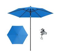 PHI VILLA Parasol rond Ø230x220 cm avec pince, parasol de jardin inclinable, résistant au vent, stable à emporter, protection UV50+ pour balcon, terrasse, garde-corps de balcon, table, bleu