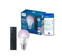 Philips Smart Lighting, Ampoule LED RGB A60 avec Télécommande, Culot E27, 470 lm, Lumière Couleur et Blanc Réglable 2200-6500 K, Gradation Faible, Connected by WiZ, Alexa, Google Home, Apple Home