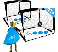 PHIBER-SPORTS Set de 2 buts de Football pour Enfants - Version 2026 améliorée avec Barres renforcées en Fibre de Verre - Sac de Transport, 6X cônes, 2X cibles Inclus - pour Le Jardin