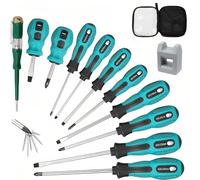 PhieeSeriy Coffret Tournevis 11 pièces avec Pointe Magnétique, 5 Embouts Plats et 5 Cruciformes, Tournevis Magnétique avec Crayon de Test de Tension pour DIY, Meubles D'entretien, Jouet