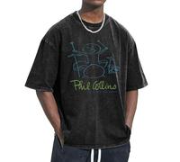 Phil Singer Collins T-Shirt rétro délavé à Manches Courtes et épaules Tombantes - T-Shirt pour Homme à imprimé Musique Classique, Tenue décontractée rétro pour Les Amateurs de Musique X-Large