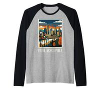 Philadelphie Skyline Pennsylvanie Art rétro Vintage Manche Raglan