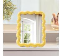 Philbinden Joli miroir de maquillage de bureau en forme de vague, miroir de maquillage de voyage pliable pour debout/suspendu, miroir de décoration d'intérieur pour femmes et filles (1, jaune)