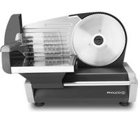 PHILCO PHFS 8010 Trancheur d'aliments, corps robuste en métal, largeur de coupe réglable (0 - 15 mm), puissance 180 W, couleur grise