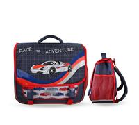 Cartable Scolaire 38 Cm - 2 Compartiments Phileas - Voiture De Course Bleu Et Rouge M