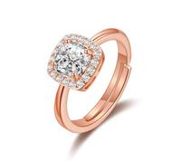 Philip Jones Anneau de halo carré plaqué or rose créé avec des zircones cubiques