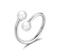 Philip Jones Bague Double Perle Ajustable Plaqué Argent