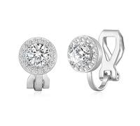 Philip Jones Boucles d'oreilles à clip rondes plaquées argent avec cristaux Zircondia® et cristaux Zircondia®