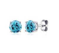 Philip Jones Boucles d'oreilles en argent sterling avec pierre de naissance du mois de mars (aigue-marine) avec cristaux Zircondia