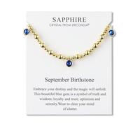 Philip Jones Bracelet extensible à breloques plaqué or 18 carats avec pierre de naissance du mois de septembre (saphir) avec carte de citation