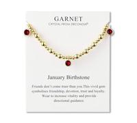 Philip Jones Bracelet extensible à breloques plaqué or 18 carats avec pierre de naissance du mois de janvier (grenat) avec carte de citation