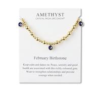 Philip Jones Bracelet extensible à breloques plaqué or 18 carats avec pierre de naissance du mois de février (améthyste) avec carte de citation