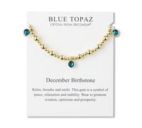 Philip Jones Bracelet extensible à breloques plaqué or 18 carats avec pierre de naissance du mois de décembre (topaze bleue) avec carte de citation