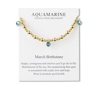 Philip Jones Bracelet extensible à breloques plaqué or 18 carats avec pierre de naissance du mois de mars (aigue-marine) avec carte de citation