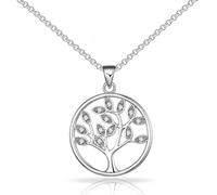 Philip Jones Collier Arbre de Vie Plaqué Argent Créé avec des Cristaux Zircondia®