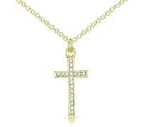 Philip Jones Collier croix en cristal pavé plaqué or créé avec des cristaux Zircondia®