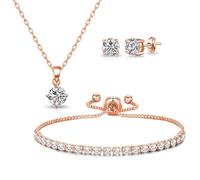 Philip Jones Ensemble d'amitié solitaire plaqué or rose créé avec des cristaux Zircondia®