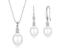 Philip Jones Ensemble de gouttes de perles blanches en argent sterling créé avec des cristaux Zircondia®