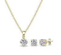 Philip Jones Ensemble de Solitaire Rond plaqué Or créé avec des Cristaux Zircondia®