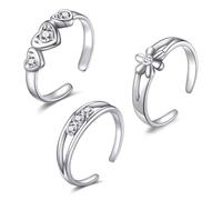 Philip Jones Ensemble de trois bagues d'orteil réglables plaquées argent créées avec des cristaux Zircondia®