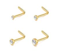 Philip Jones Lot de 4 piercings de nez en forme de L en acier inoxydable doré avec cristaux Zircondia