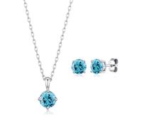 Philip Jones Parure collier et boucles d'oreilles en argent sterling avec pierre de naissance du mois de mars (aigue-marine) avec cristaux Zircondia