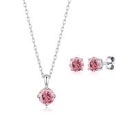 Philip Jones Parure collier et boucles d'oreilles en argent sterling avec pierre de naissance du mois d'octobre (tourmaline) avec cristaux Zircondia