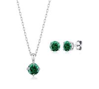 Philip Jones Parure collier et boucles d'oreilles en argent sterling avec pierre de naissance du mois de mai (émeraude) avec cristaux Zircondia®, Cristal, Zircone cubique