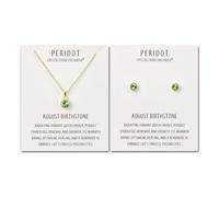 Philip Jones Parure collier et boucles d'oreilles plaqué or avec pierre de naissance du mois d'août (péridot) créée avec des cristaux Zircondia