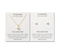 Philip Jones Parure collier et boucles d'oreilles plaqué or avec pierre de naissance du mois d'avril (diamant) créée avec des cristaux Zircondia