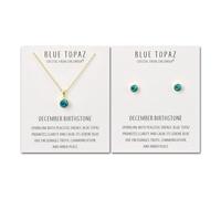 Philip Jones Parure collier et boucles d'oreilles plaqué or avec pierre de naissance du mois de décembre (topaze bleue) créée avec des cristaux Zircondia