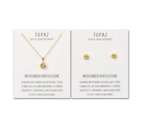 Philip Jones Parure collier et boucles d'oreilles plaqué or avec pierre de naissance du mois de novembre (topaze) créée avec des cristaux Zircondia