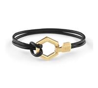 Philipp Plein Bracelet Homme Cuir Acier Inoxydable IP Gold Hexagone PJ7AA25BS