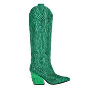 Philipp Plein - CowBoy Bottes Mid Heels High Crystal - Femme - Chaussures - Vert - Taille: 40 EU