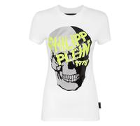 Philipp Plein, Femme, Tops, Blanc, Taille: 38 FR T-Shirt Col Rond Tête de Mort Strass