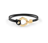 Philipp Plein Bracelet Homme Cuir Acier Inoxydable IP Gold Hexagone PJ7AA25BS