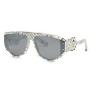 Philipp Plein Homme SPP093M PLEIN EGO 9YLX Lunettes de soleil Acétate Ivoire Gris Carré Normale Miroir