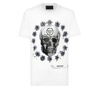 Philipp Plein, Homme, Tops, Blanc, Taille: L T-Shirt Col Rond Étoiles & Tête de Mort