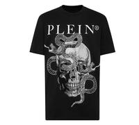 Philipp Plein, Homme, Tops, Noir, Taille: 2XL T-Shirt Col Rond Tête de Mort Serpent