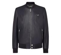 Philipp Plein - Leather Bomber LS Iconic Plein - Homme - Vestes - Bleu - Taille: M