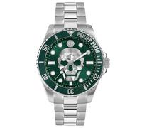 Philipp Plein Montre analogique à Quartz pour Homme The $Kull Diver, Argent/Vert - Pwoaa0622, Bracelet