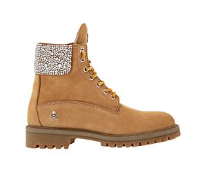 Philipp Plein - Nabuk Bottes Low Flat Crystal The Hunter - Femme - Chaussures - Beige - Taille: 35 EU