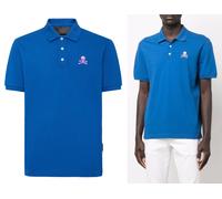 PHILIPP PLEIN Polo Bleu à Logo Skull Multi, T-Shirt Homme Manche Courte, Neuf L