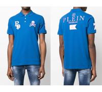PHILIPP PLEIN Polo Homme T-Shirt Multi Skull Logo Bleu Taille M