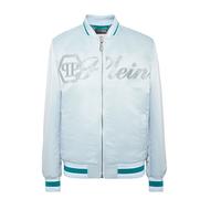 Philipp Plein - Satin Bomber Jacket Logo Strass - Homme - Vestes - Bleu - Taille: 2XL