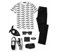 PHILIPP PLEIN T-Shirt Multi Logo Slim Fit Coton Stretch Blanc M