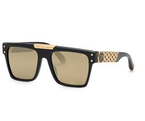 Philipp Plein Unisex Philipp Plein SPP080 PLEIN BADGE ! 700G Lunettes de soleil Acétate Noir Marron Carré Normale Miroir